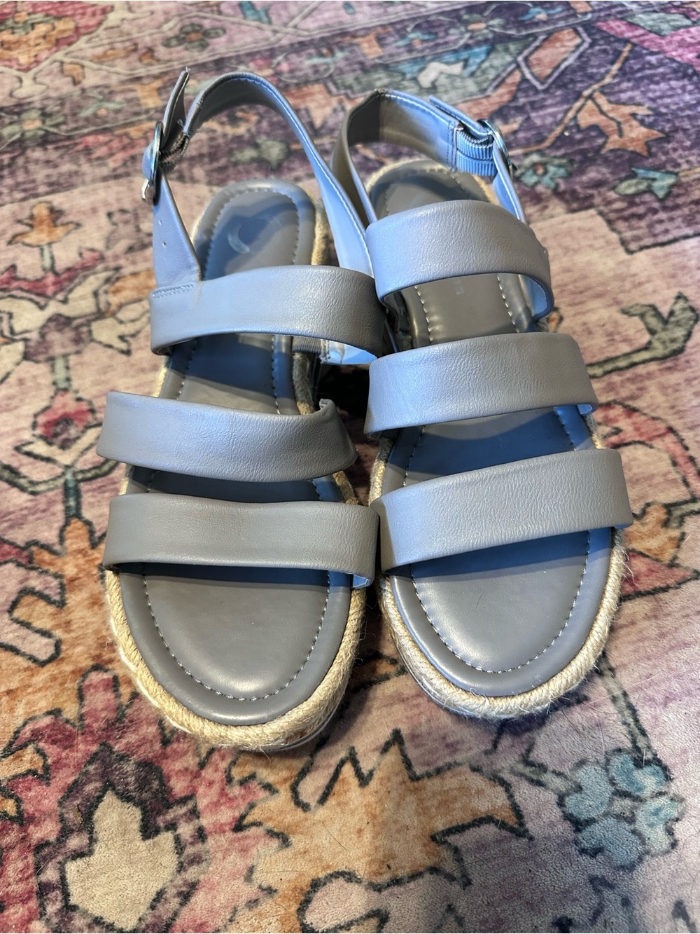 Womens Gray Strappy Espadrille Sandals